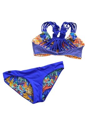 Maaji Reversible Bikini Set Macramé Racerback Striped Floral Geometric Print